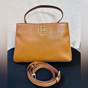 Tory Burch Britten Soft Pebbled Leather Satchel in Moose